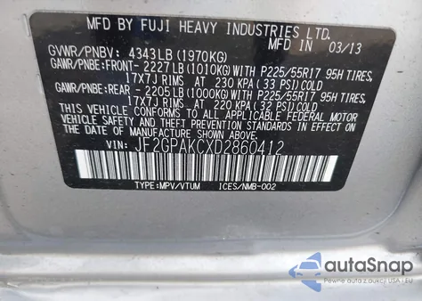 2013 Subaru Xv Crosstrek 2.0I Limited из США, поврежденный, VIN JF2GPAKCXD2860412